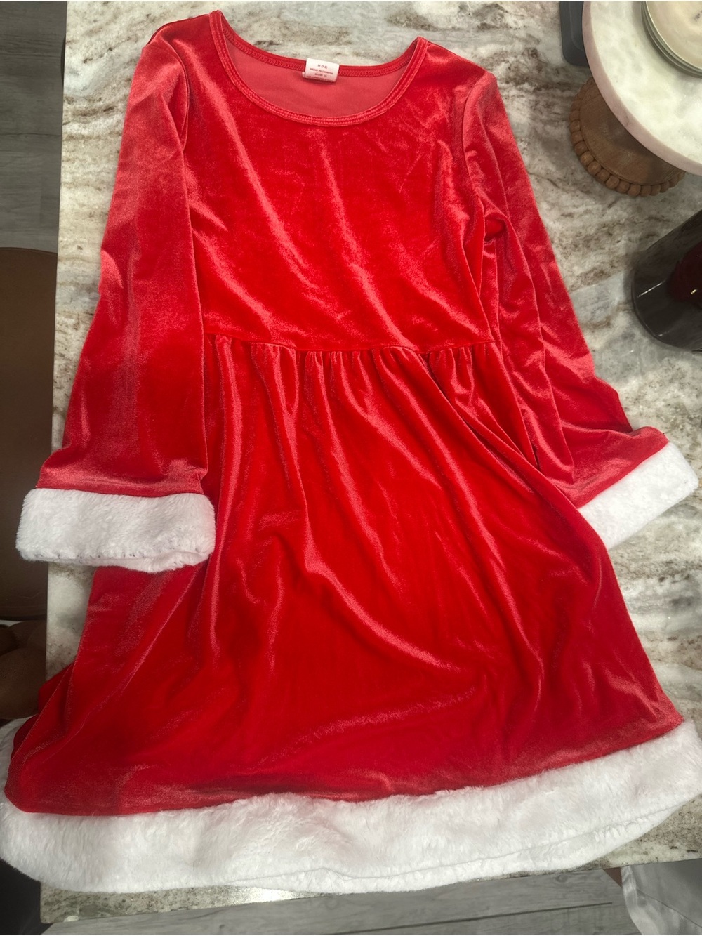 Girls' Festive Red Velvet Nightgown with White Faux-Fur Trim